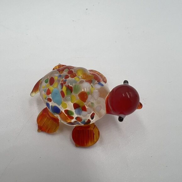 MINIATURE Art GLASS Red Turtle FIGURINE Multicolor Tiny Collectible Trinket - Picture 6 of 7